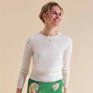 PURE Collection Soft White Cashmere Crew Neck Cropped Sweater